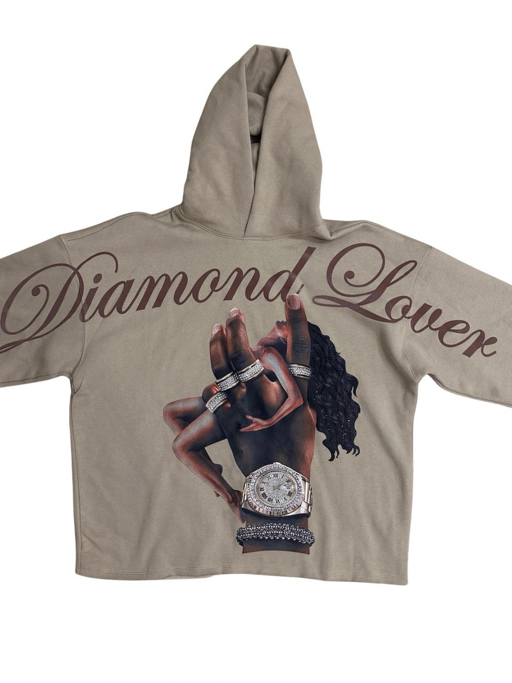 Roku Studio Diamond Lover Cropped Drop Shoulder Hoodie SZ Medium Rhinestone NWT